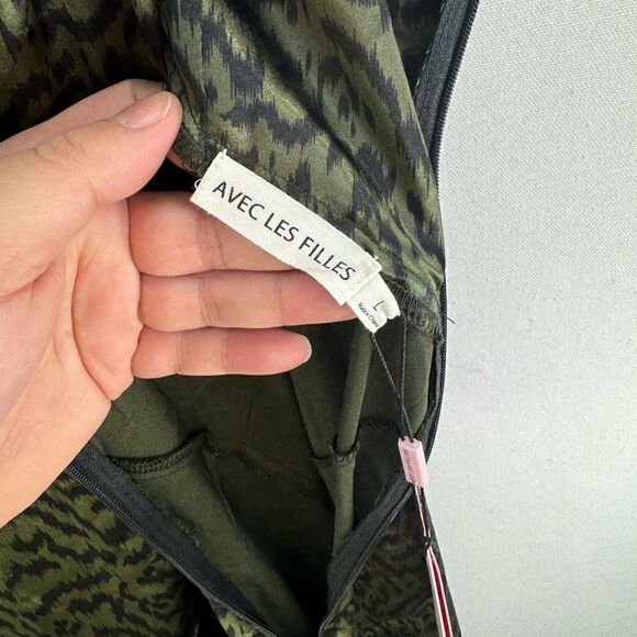 Avec Les Filles Print Slip Dress- Olive Abstract- Size L- NWT - Picture 4 of 8